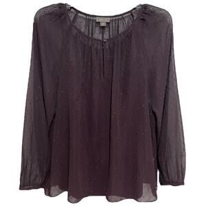 Point Sur J Crew Sheer Popover Glitter Dot Blouse Top Size Medium Purple Lined